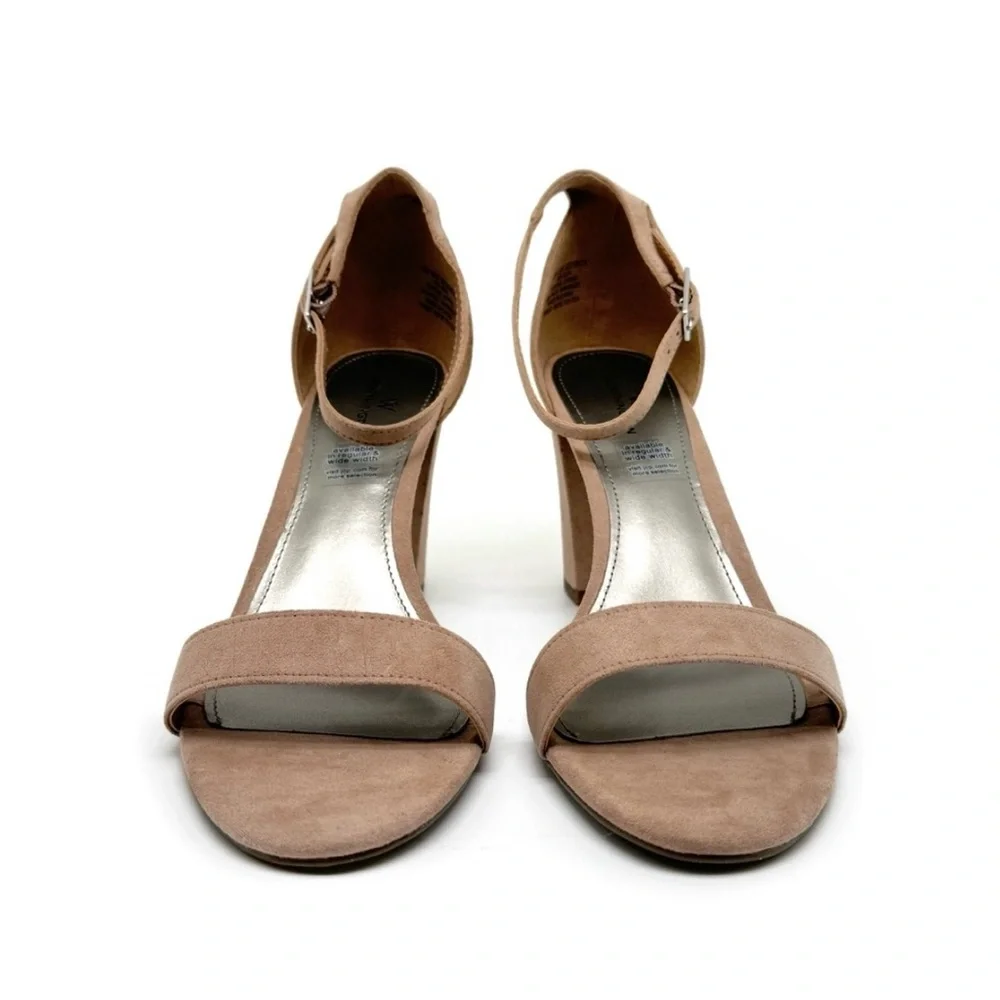 Worthington Beckwith Ankle Strap Sandals Natural Faux Suede Block Heel Size 10